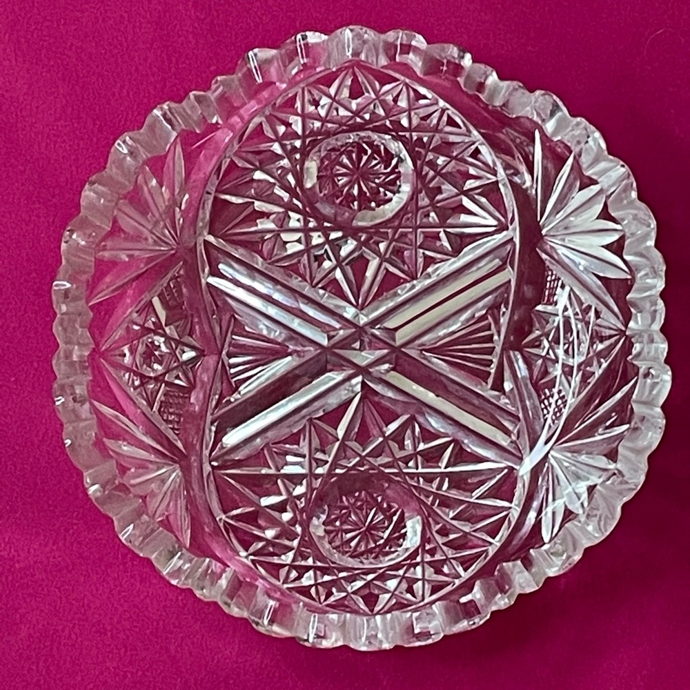 Vintage cut glass ashtray, trinket dish, or pillar candleholder.